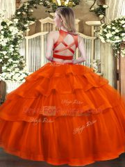 High-neck Sleeveless Tulle 15 Quinceanera Dress Ruffled Layers Criss Cross