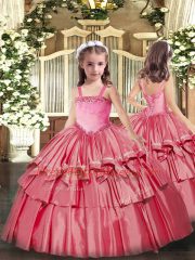 Classical Watermelon Red Ball Gowns Organza Sweetheart Sleeveless Ruffled Layers Floor Length Lace Up 15 Quinceanera Dress