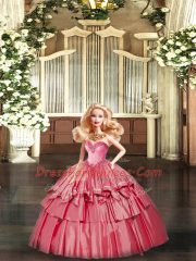 Classical Watermelon Red Ball Gowns Organza Sweetheart Sleeveless Ruffled Layers Floor Length Lace Up 15 Quinceanera Dress