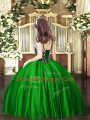 Exquisite Turquoise Ball Gowns Satin Straps Sleeveless Beading Floor Length Lace Up Little Girl Pageant Dress