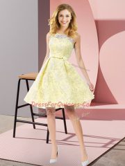 Yellow Sleeveless Bowknot Knee Length Quinceanera Court Dresses