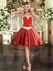 Coral Red Lace Up Sweetheart Beading Sweet 16 Dresses Tulle Sleeveless
