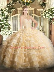 Chic Sleeveless Lace Up Floor Length Beading and Ruffled Layers 15th Birthday Dress