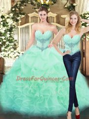 Apple Green Lace Up Sweetheart Beading and Ruffles 15 Quinceanera Dress Organza Sleeveless