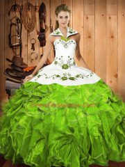 Ball Gowns Vestidos de Quinceanera Halter Top Satin and Organza Sleeveless Floor Length Lace Up