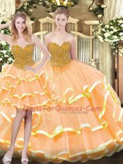 Enchanting Sweetheart Sleeveless Tulle Ball Gown Prom Dress Beading and Ruffled Layers Lace Up