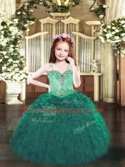 Ball Gowns Little Girls Pageant Dress Wholesale Dark Green Spaghetti Straps Organza Sleeveless Floor Length Lace Up