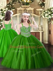 Floor Length Ball Gowns Sleeveless Green Quinceanera Gown Lace Up