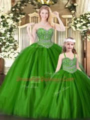 Floor Length Ball Gowns Sleeveless Green Quinceanera Gown Lace Up