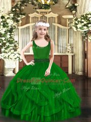 Excellent Dark Green Scoop Neckline Beading and Ruffles Girls Pageant Dresses Sleeveless Zipper