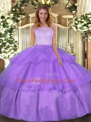 Floor Length Ball Gowns Sleeveless Lavender Quinceanera Dresses Clasp Handle