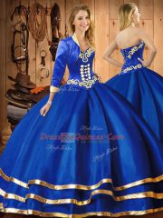 Wonderful Sleeveless Floor Length Embroidery Lace Up 15 Quinceanera Dress with Blue