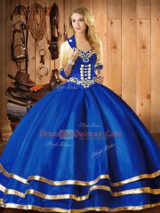 Wonderful Sleeveless Floor Length Embroidery Lace Up 15 Quinceanera Dress with Blue