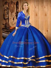 Wonderful Sleeveless Floor Length Embroidery Lace Up 15 Quinceanera Dress with Blue