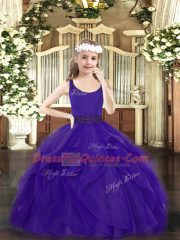 Hot Selling Purple Scoop Neckline Beading and Ruffles Pageant Dress Womens Sleeveless Zipper