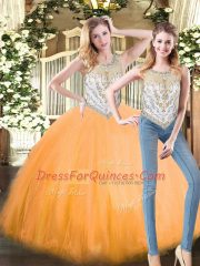 Ideal Sleeveless Beading Zipper Quinceanera Gown