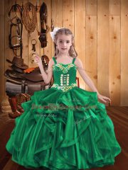 Customized Ball Gowns Kids Pageant Dress Turquoise Straps Organza Sleeveless Floor Length Lace Up