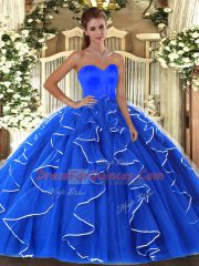 Sexy Blue Sleeveless Organza Lace Up Quinceanera Gown for Military Ball and Sweet 16 and Quinceanera
