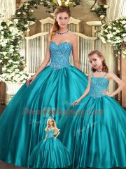 Teal 15 Quinceanera Dress Military Ball and Sweet 16 and Quinceanera with Beading Sweetheart Sleeveless Lace Up