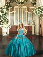 Teal 15 Quinceanera Dress Military Ball and Sweet 16 and Quinceanera with Beading Sweetheart Sleeveless Lace Up