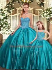 Teal 15 Quinceanera Dress Military Ball and Sweet 16 and Quinceanera with Beading Sweetheart Sleeveless Lace Up