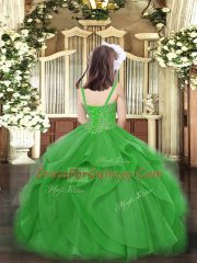 Beading and Ruffles Little Girls Pageant Dress Wholesale Olive Green Lace Up Sleeveless Floor Length