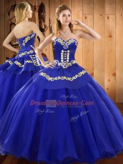 Blue Sweetheart Neckline Embroidery Quince Ball Gowns Sleeveless Lace Up