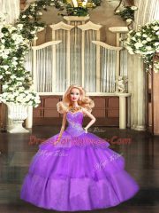 Stylish Floor Length Lace Up Quinceanera Dresses Lilac for Military Ball and Sweet 16 and Quinceanera with Beading and Ruffles and Ruching