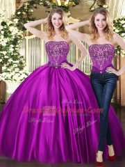 Chic Purple Tulle Lace Up 15 Quinceanera Dress Sleeveless Floor Length Beading