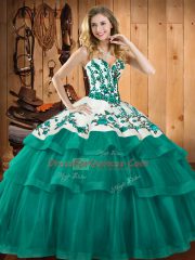 Low Price Sweetheart Sleeveless Organza Quinceanera Dresses Embroidery Sweep Train Lace Up