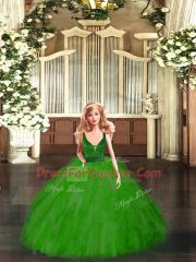 Green Ball Gowns Organza V-neck Sleeveless Beading and Ruffles Floor Length Zipper 15th Birthday Dress