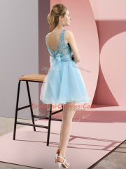Yellow Zipper Prom Evening Gown Beading and Bowknot Sleeveless Mini Length