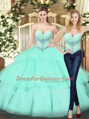 Sweetheart Sleeveless Organza Vestidos de Quinceanera Beading and Ruffled Layers Lace Up