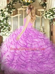 Sleeveless Brush Train Lace Up Beading and Ruffled Layers Ball Gown Prom Dress