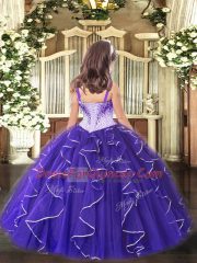 Floor Length Lace Up Pageant Dress Wholesale Purple for Party and Sweet 16 and Quinceanera and Wedding Party with Beading and Ruffles