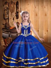 Classical Sleeveless Embroidery and Ruffled Layers Lace Up Pageant Gowns For Girls