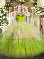 Sleeveless Organza Floor Length Zipper Quinceanera Gown in Multi-color with Beading and Ruffles