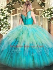 Sleeveless Organza Floor Length Zipper Quinceanera Gown in Multi-color with Beading and Ruffles