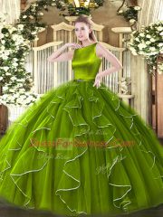 High Quality Organza Sleeveless Floor Length Quinceanera Gown and Ruffles