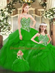 Green Sleeveless Beading and Ruffles Floor Length Quinceanera Dress