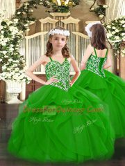 Green Sleeveless Beading and Ruffles Floor Length Quinceanera Dress