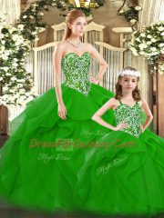 Green Sleeveless Beading and Ruffles Floor Length Quinceanera Dress