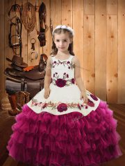 Elegant Sleeveless Embroidery and Ruffled Layers Lace Up Winning Pageant Gowns