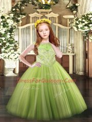 Scoop Sleeveless Tulle Girls Pageant Dresses Beading Zipper