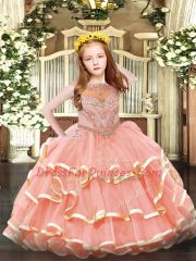 Inexpensive Organza Sleeveless Floor Length Pageant Gowns For Girls and Beading and Ruffled Layers