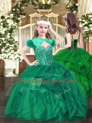 Superior Floor Length Green Vestidos de Quinceanera Organza Sleeveless Beading and Ruffles