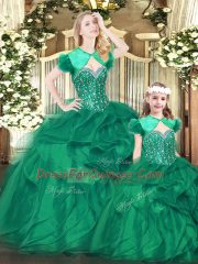 Superior Floor Length Green Vestidos de Quinceanera Organza Sleeveless Beading and Ruffles