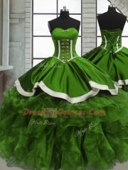 Glorious Green Organza Lace Up Quinceanera Gown Sleeveless Floor Length Beading and Ruffles and Ruching