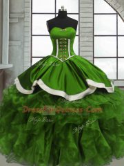 Glorious Green Organza Lace Up Quinceanera Gown Sleeveless Floor Length Beading and Ruffles and Ruching