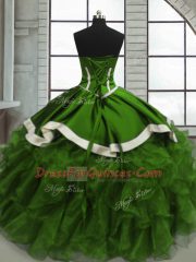 Glorious Green Organza Lace Up Quinceanera Gown Sleeveless Floor Length Beading and Ruffles and Ruching